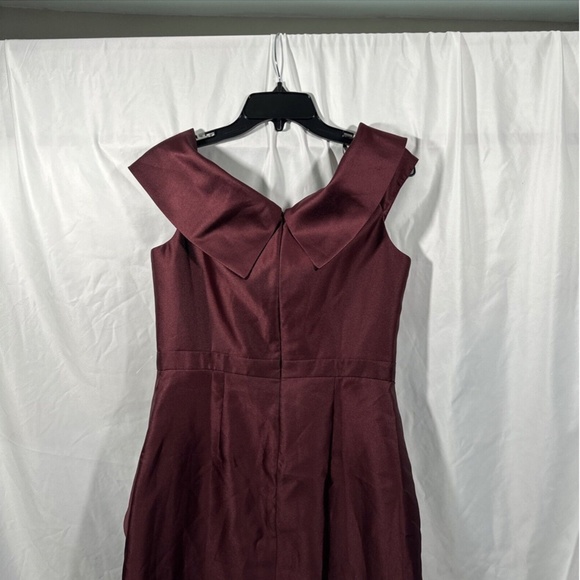 NWT $289 XSCAPE [ 12‎ ] Off Shoulder Draped Asymmetrical Gown in Burgundy - Picture 10 of 13